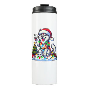 Funny Peace Hand Husky Christmas Lights Womens Men Thermal Tumbler