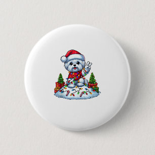 Funny Peace Hand Maltese Christmas Lights Womens M 6 Cm Round Badge
