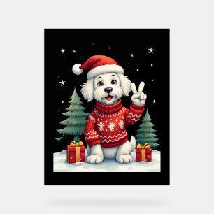Funny Peace Hand Maltese Christmas Lights Womens M Acrylic Sign