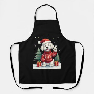 Funny Peace Hand Maltese Christmas Lights Womens M Apron