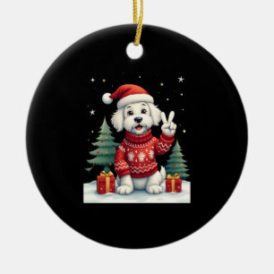 Funny Peace Hand Maltese Christmas Lights Womens M Ceramic Ornament