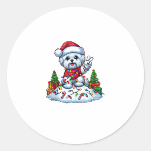 Funny Peace Hand Maltese Christmas Lights Womens M Classic Round Sticker