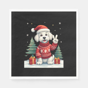 Funny Peace Hand Maltese Christmas Lights Womens M Napkin