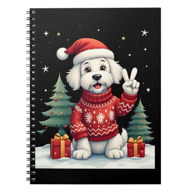 Funny Peace Hand Maltese Christmas Lights Womens M Notebook (Front)