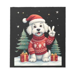 Funny Peace Hand Maltese Christmas Lights Womens M Notepad