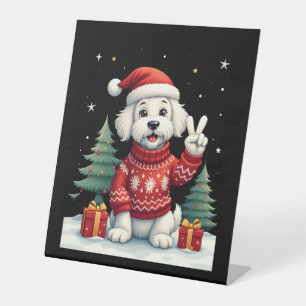 Funny Peace Hand Maltese Christmas Lights Womens M Pedestal Sign