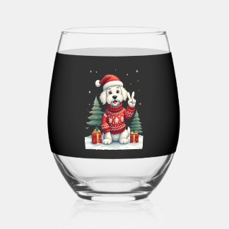 Funny Peace Hand Maltese Christmas Lights Womens M Stemless Wine Glass