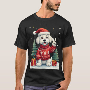 Funny Peace Hand Maltese Christmas Lights Womens M T-Shirt