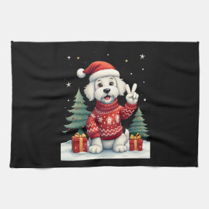 Funny Peace Hand Maltese Christmas Lights Womens M Tea Towel