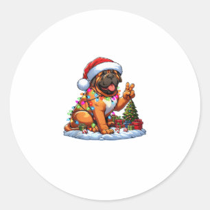 Funny Peace Hand Mastiff Christmas Lights Womens M Classic Round Sticker
