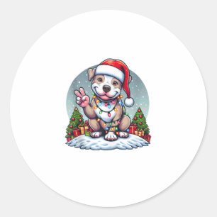 Funny Peace Hand Pitbull Christmas Lights Womens M Classic Round Sticker
