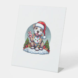 Funny Peace Hand Pitbull Christmas Lights Womens M Pedestal Sign