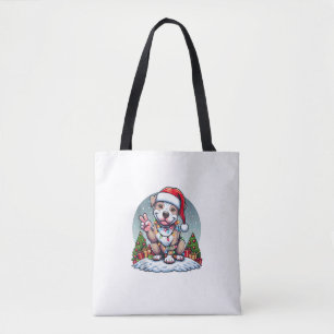 Funny Peace Hand Pitbull Christmas Lights Womens M Tote Bag