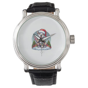 Funny Peace Hand Pitbull Christmas Lights Womens M Watch