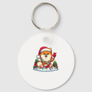 Funny Peace Hand Pomeranian Christmas Lights Women Key Ring