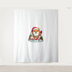 Funny Peace Hand Pomeranian Christmas Lights Women Tapestry