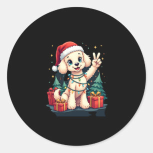 Funny Peace Hand Poodle Christmas Lights Womens Me Classic Round Sticker
