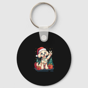 Funny Peace Hand Poodle Christmas Lights Womens Me Key Ring