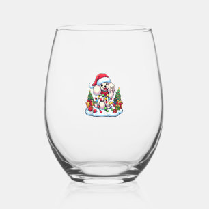 Funny Peace Hand Poodle Christmas Lights Womens Me Stemless Wine Glass