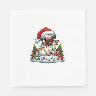 Funny Peace Hand Pug Christmas Lights Womens Mens Napkin