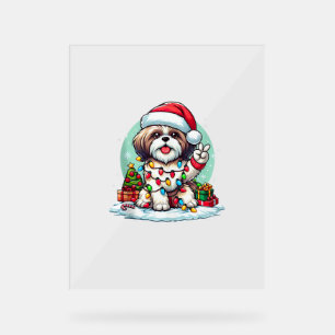 Funny Peace Hand Shih Tzu Christmas Lights Womens Acrylic Sign