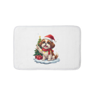 Funny Peace Hand Shih Tzu Christmas Lights Womens  Bath Mat