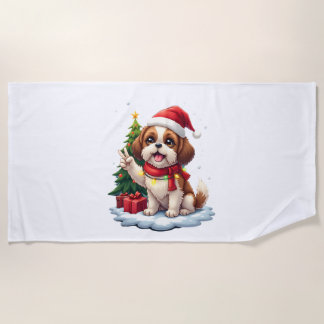 Funny Peace Hand Shih Tzu Christmas Lights Womens  Beach Towel