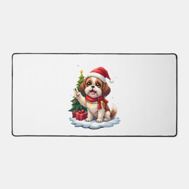 Funny Peace Hand Shih Tzu Christmas Lights Womens  Desk Mat (Front)