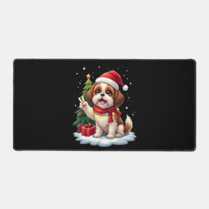 Funny Peace Hand Shih Tzu Christmas Lights Womens Desk Mat
