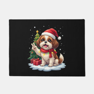 Funny Peace Hand Shih Tzu Christmas Lights Womens Doormat
