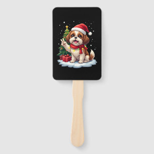 Funny Peace Hand Shih Tzu Christmas Lights Womens  Hand Fan