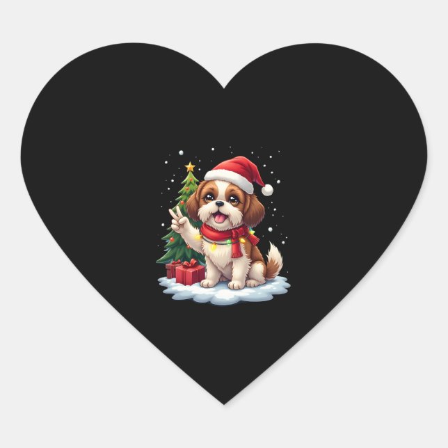Funny Peace Hand Shih Tzu Christmas Lights Womens  Heart Sticker (Front)