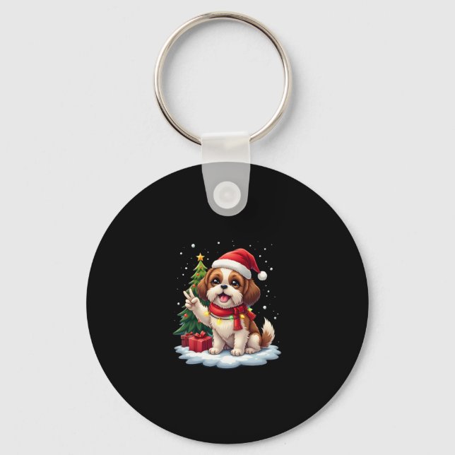 Funny Peace Hand Shih Tzu Christmas Lights Womens  Key Ring (Front)