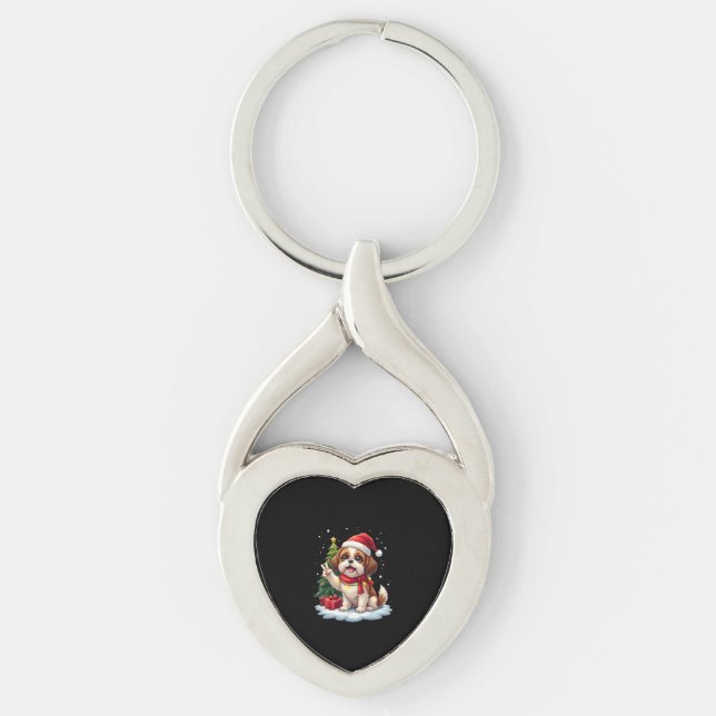 Funny Peace Hand Shih Tzu Christmas Lights Womens  Key Ring (Front)