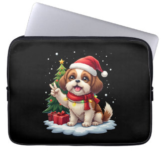 Funny Peace Hand Shih Tzu Christmas Lights Womens  Laptop Sleeve