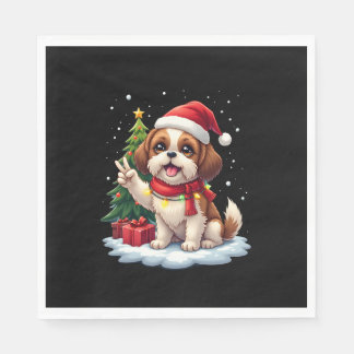 Funny Peace Hand Shih Tzu Christmas Lights Womens  Napkin