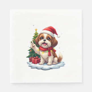 Funny Peace Hand Shih Tzu Christmas Lights Womens  Napkin