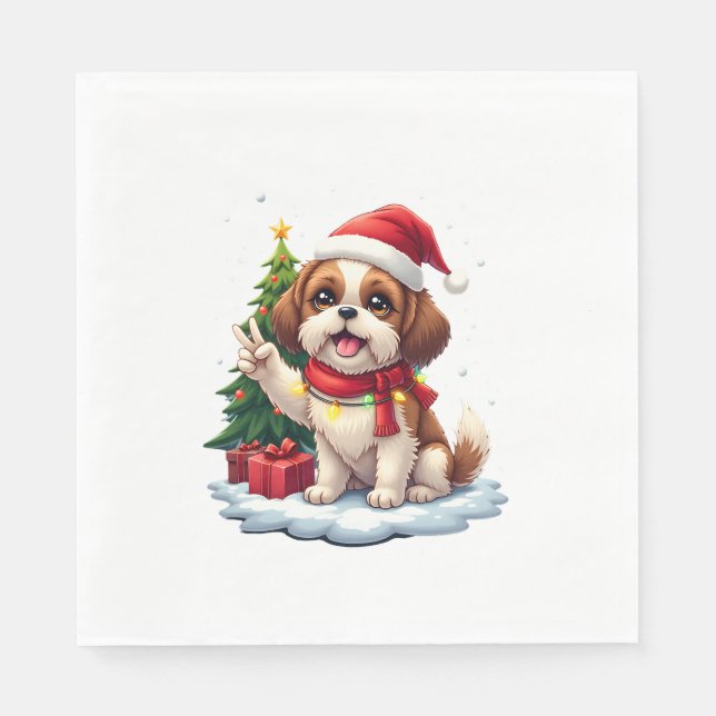 Funny Peace Hand Shih Tzu Christmas Lights Womens  Napkin (Front)