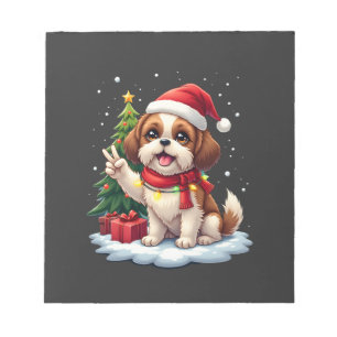 Funny Peace Hand Shih Tzu Christmas Lights Womens Notepad