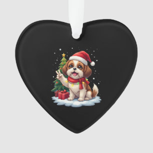 Funny Peace Hand Shih Tzu Christmas Lights Womens  Ornament