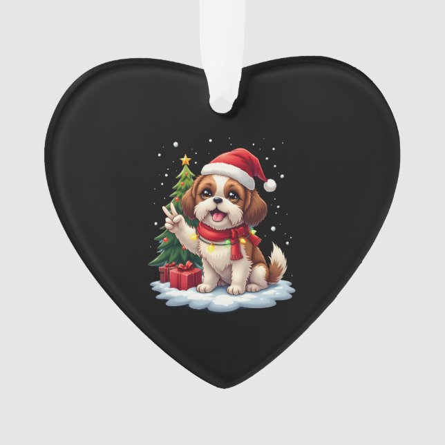 Funny Peace Hand Shih Tzu Christmas Lights Womens  Ornament (Front)