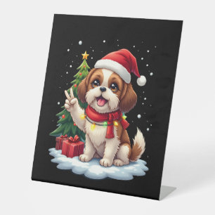 Funny Peace Hand Shih Tzu Christmas Lights Womens Pedestal Sign