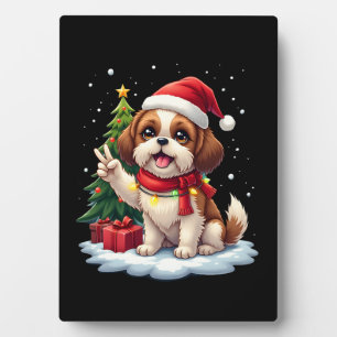 Funny Peace Hand Shih Tzu Christmas Lights Womens Plaque