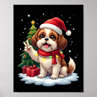 Funny Peace Hand Shih Tzu Christmas Lights Womens  Poster