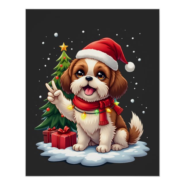 Funny Peace Hand Shih Tzu Christmas Lights Womens  Poster (Front)