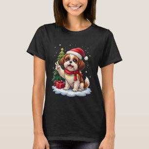 Funny Peace Hand Shih Tzu Christmas Lights Womens T-Shirt