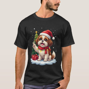 Funny Peace Hand Shih Tzu Christmas Lights Womens  T-Shirt