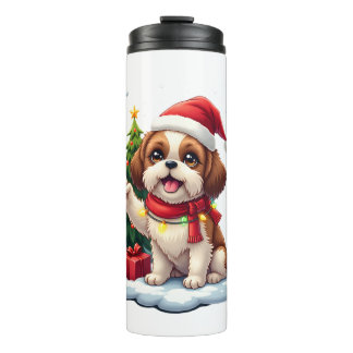 Funny Peace Hand Shih Tzu Christmas Lights Womens  Thermal Tumbler