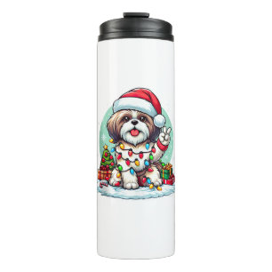 Funny Peace Hand Shih Tzu Christmas Lights Womens Thermal Tumbler