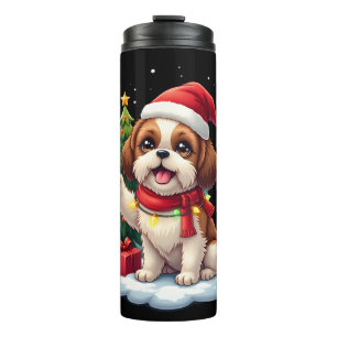 Funny Peace Hand Shih Tzu Christmas Lights Womens Thermal Tumbler